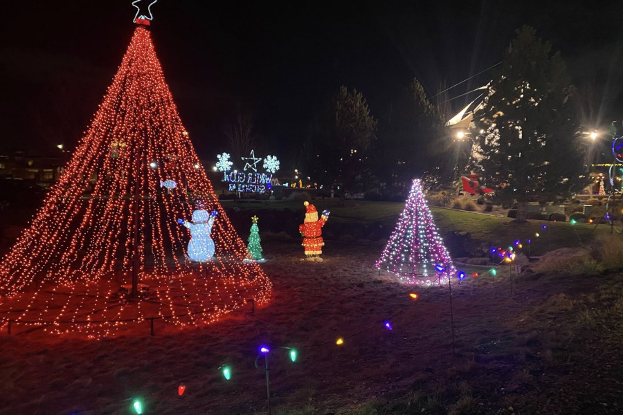 Holiday lights at Kendall Yards Winter Market