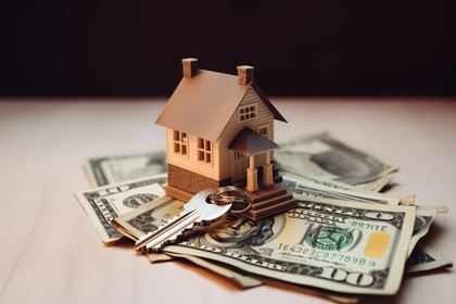 Small model home with cash and keys